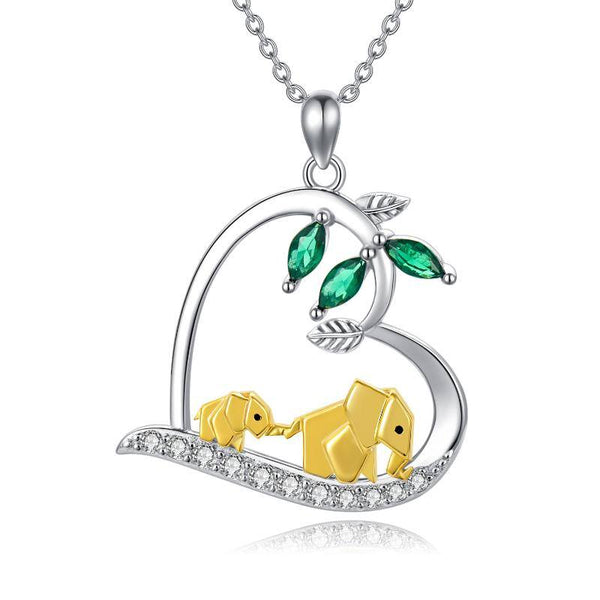 Elephant Necklace S925 Sterling Silver Mother And Child Lucky Origami Elephant Pendant