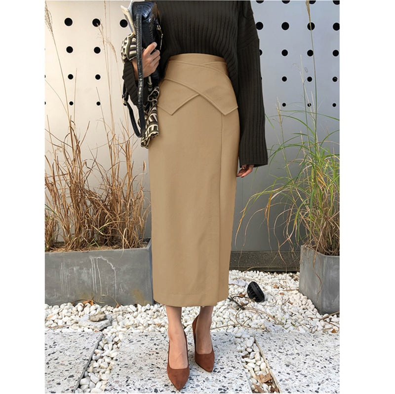 Gray fashion High Waist leather skirt - Virtue