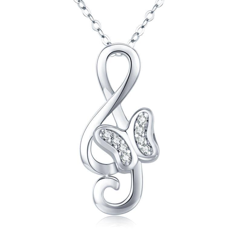 S925 Sterling Silver Music Note Butterfly Pendant Necklace