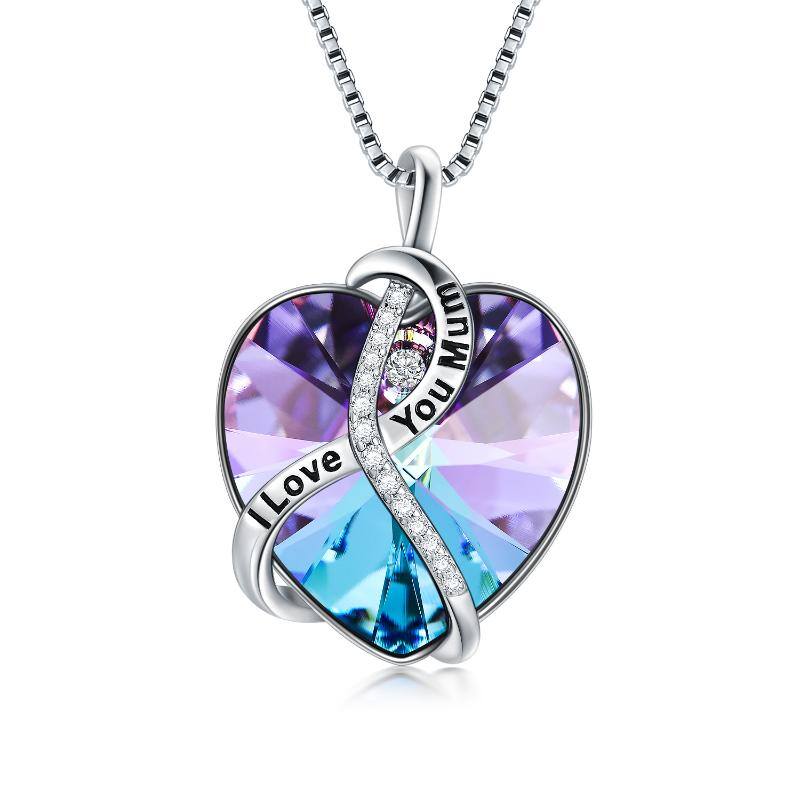 S925 Sterling Silver "I Love You Mum" Heart Necklace with Birthstones