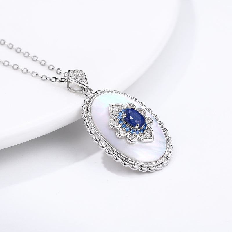 Elegant Sapphire and Diamond Pendant in S925 Sterling Silver
