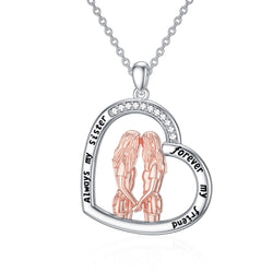 S925 Sterling Silver Sister Necklaces with "Always My Sister Forever My Friend" heart pendant