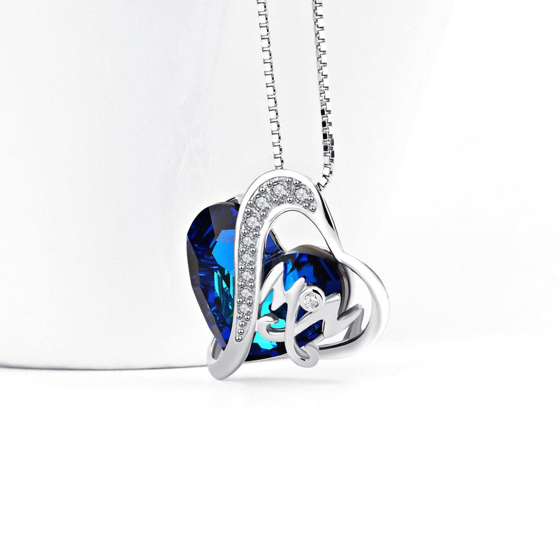 Mom Pendant Necklace Blue Heart Crystal Necklace - Virtue
