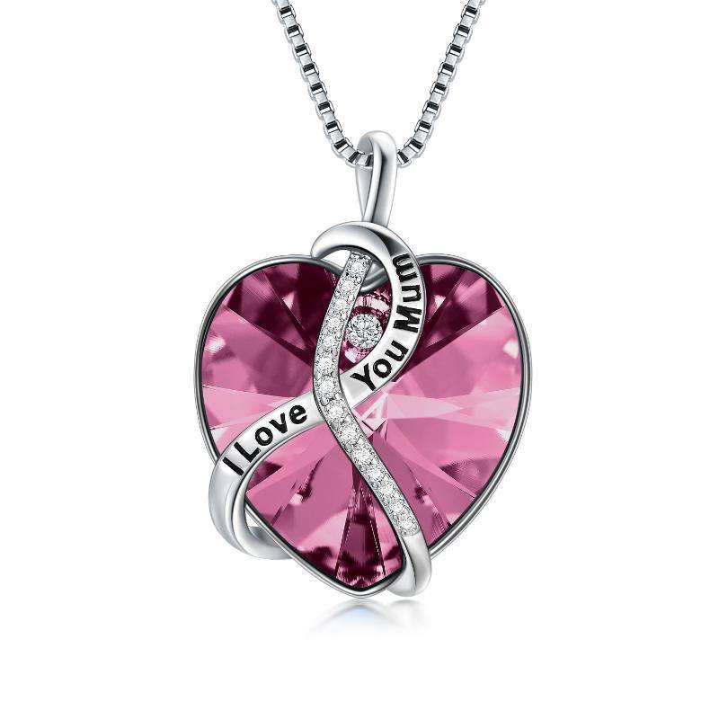 S925 Sterling Silver "I Love You Mum" Heart Necklace with Birthstones