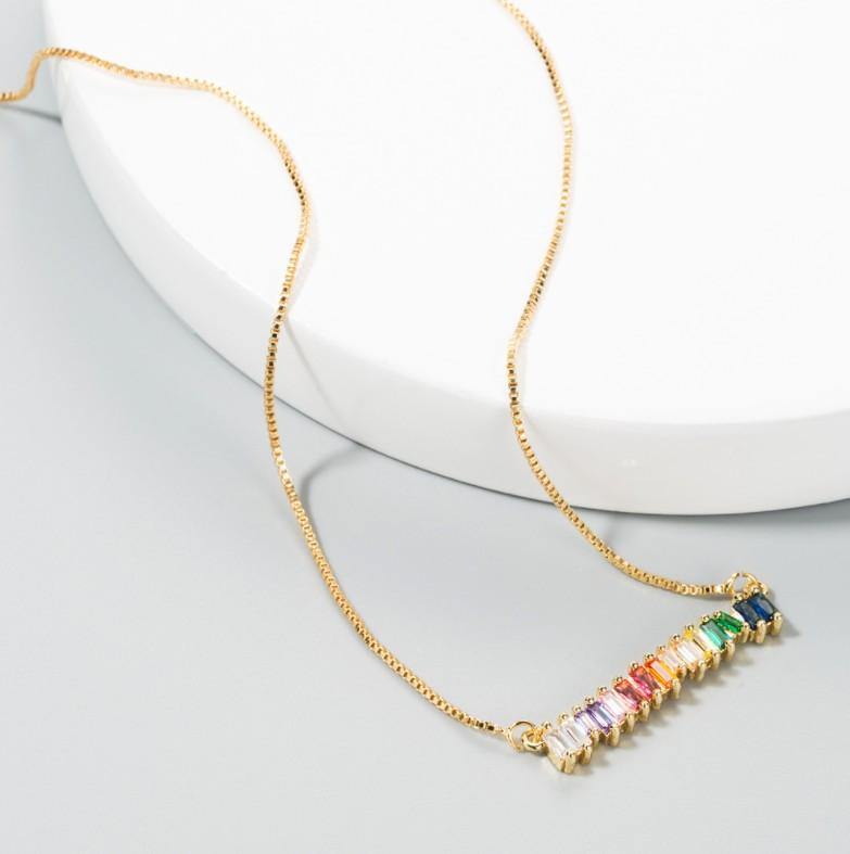 Copper inlaid color zircon pendant necklace - Virtue