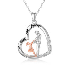 S925 Sterling Silver Father Daughter Necklace with "I Love You Forever" Pendant