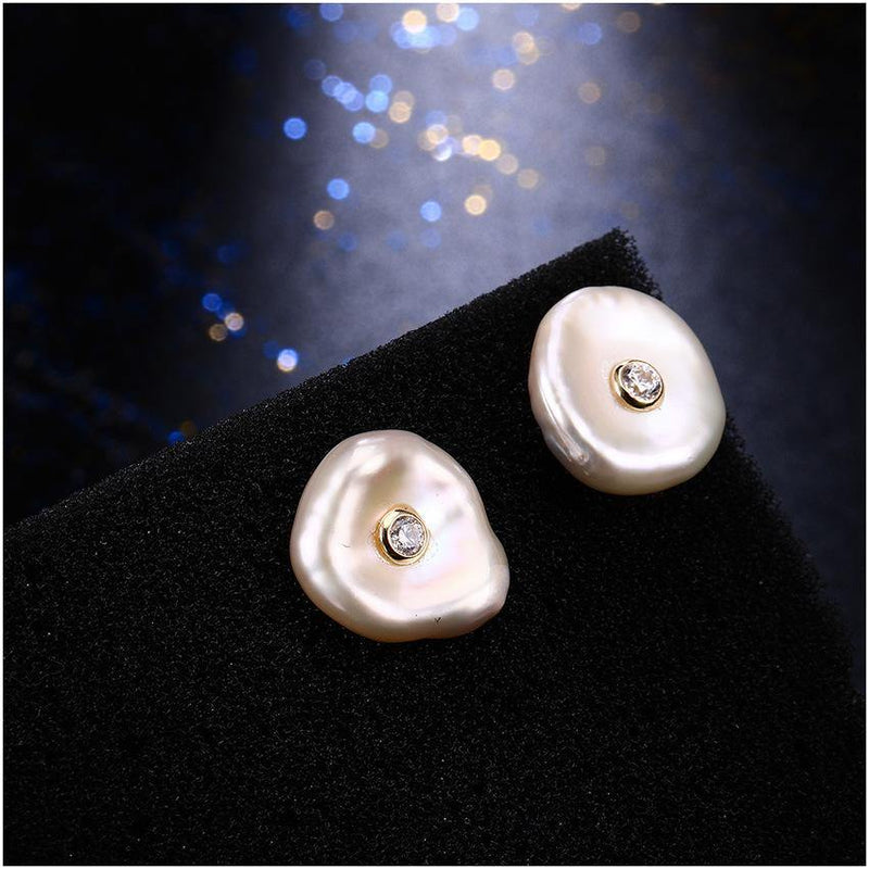 Genuine 925 Sterling Silver Baroque Natural Freshwater Pearl Stud Earrings - Virtue