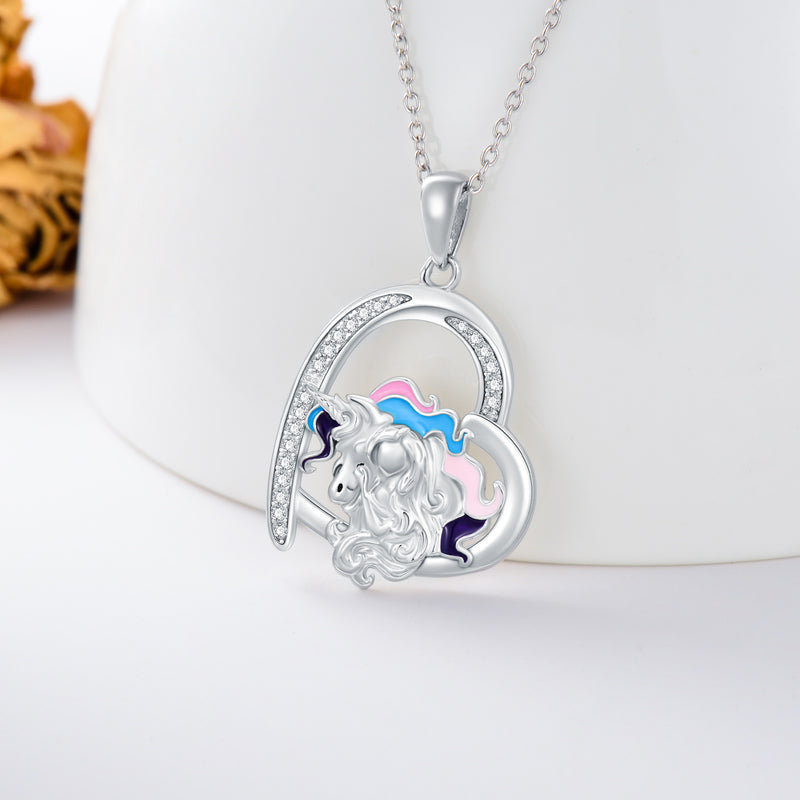 Unicorn Necklace with Heart Unicorn Pendant S925 Sterling Silver