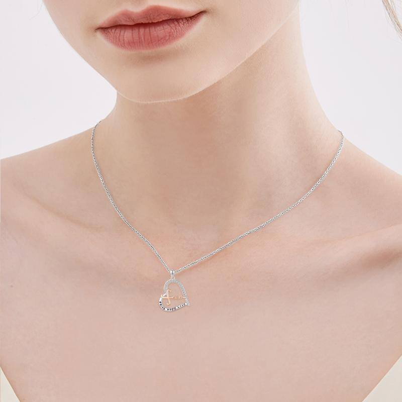 S925 Sterling Silver Cross Faith Hope Love Necklace
