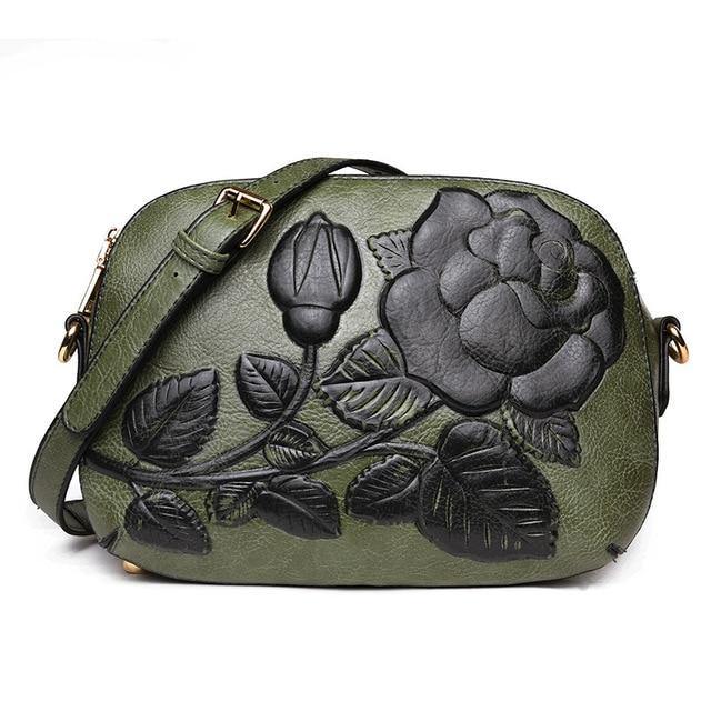 Embossed Rose Flower Vegan Leather Crossbody Shoulder Bags - Virtue