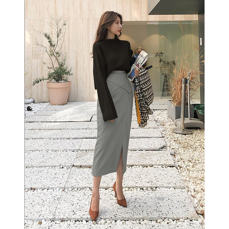 Gray fashion High Waist leather skirt - Virtue