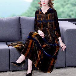 Patchwork Velvet Long Sleeve Vintage Dress - Virtue