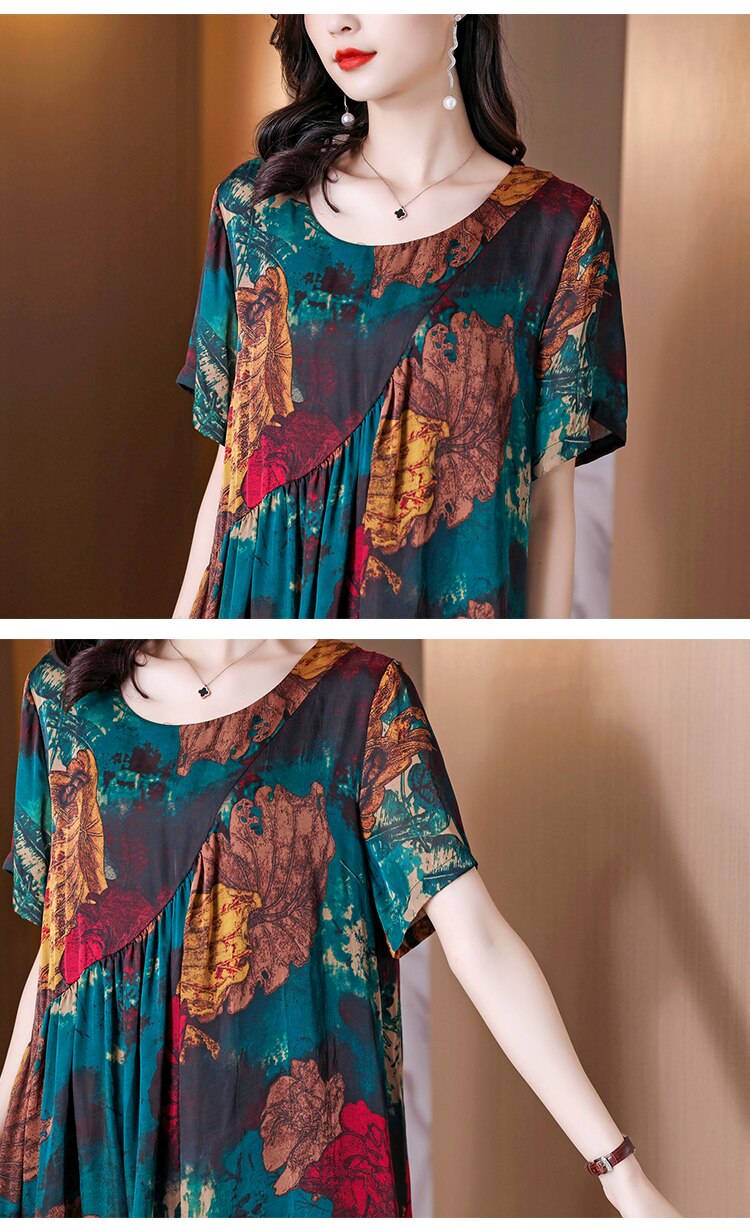 100% Silk Vintage Loose Elegant Party Midi Dress - Virtue