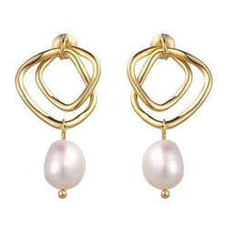 Geometric Drop Natural Pearl Earrings - Virtue