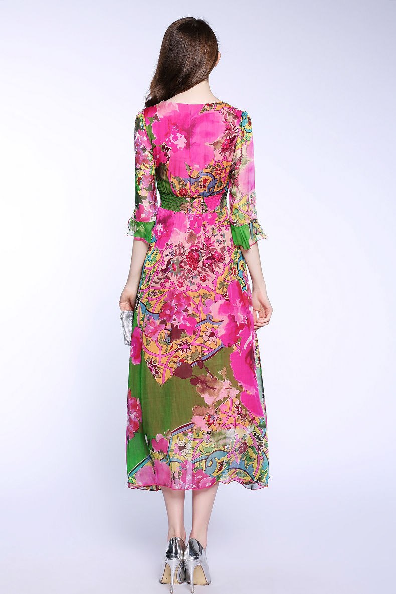 100% Natural Silk Floral Bohemian Dress - Virtue