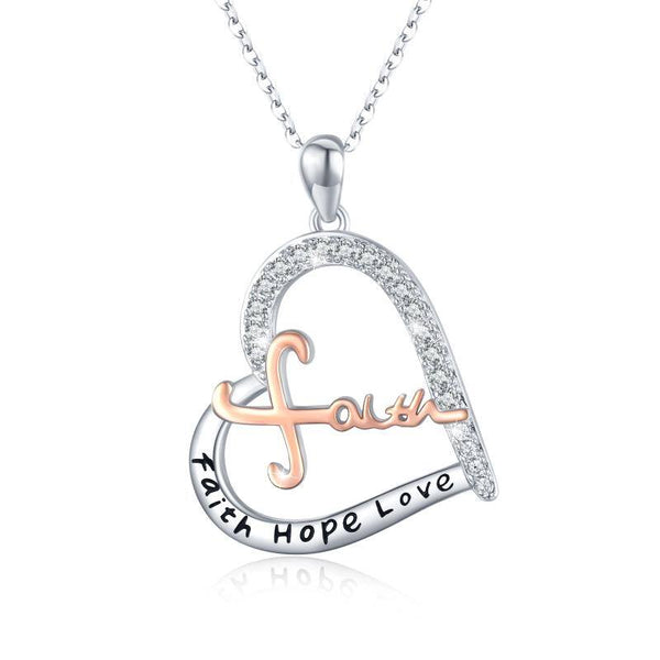 S925 Sterling Silver Cross Faith Hope Love Necklace
