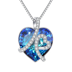 Blue Heart Crystal Pendant Necklace S925 Sterling Silver Love