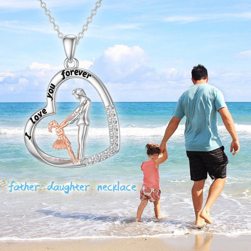 S925 Sterling Silver Father Daughter Necklace with "I Love You Forever" Pendant