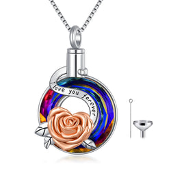 S925 Sterling Silver Rose Flower Urn Necklaces for Ashes Crystal Rose Cremation Jewelry