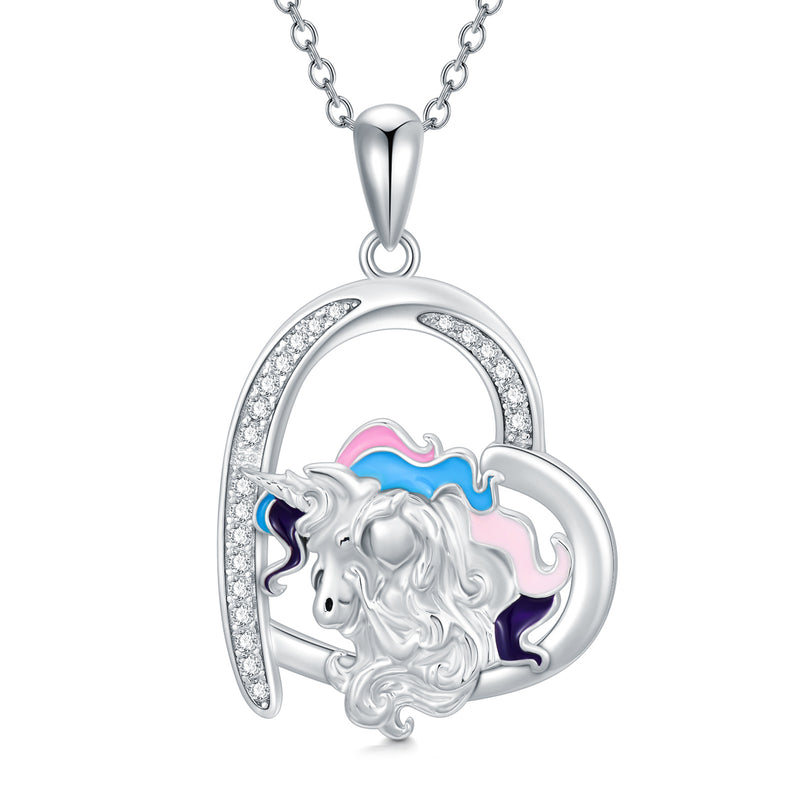 Unicorn Necklace with Heart Unicorn Pendant S925 Sterling Silver