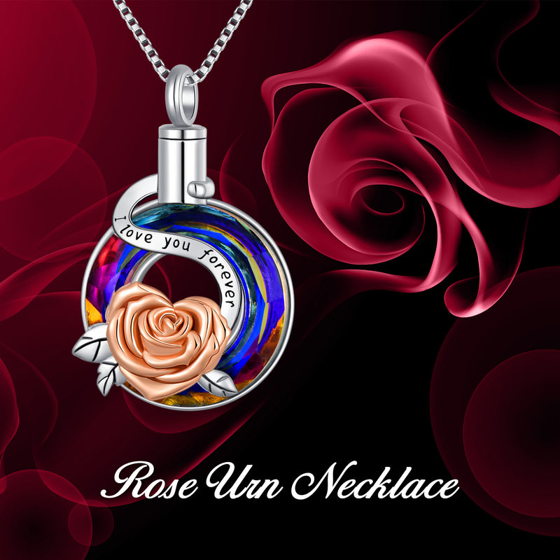 S925 Sterling Silver Rose Flower Urn Necklaces for Ashes Crystal Rose Cremation Jewelry